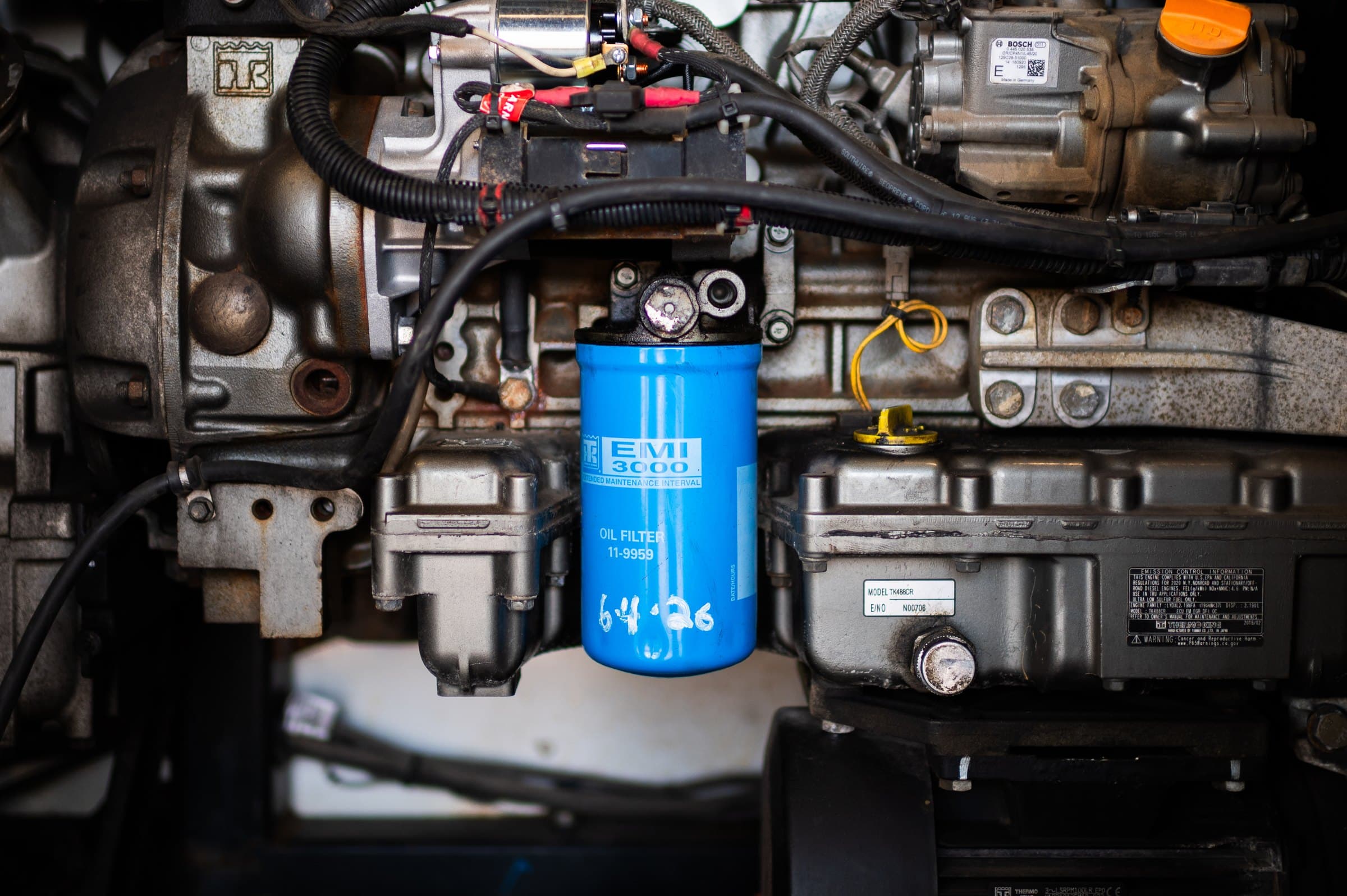A Thermo King fuel filter on a unit's engine