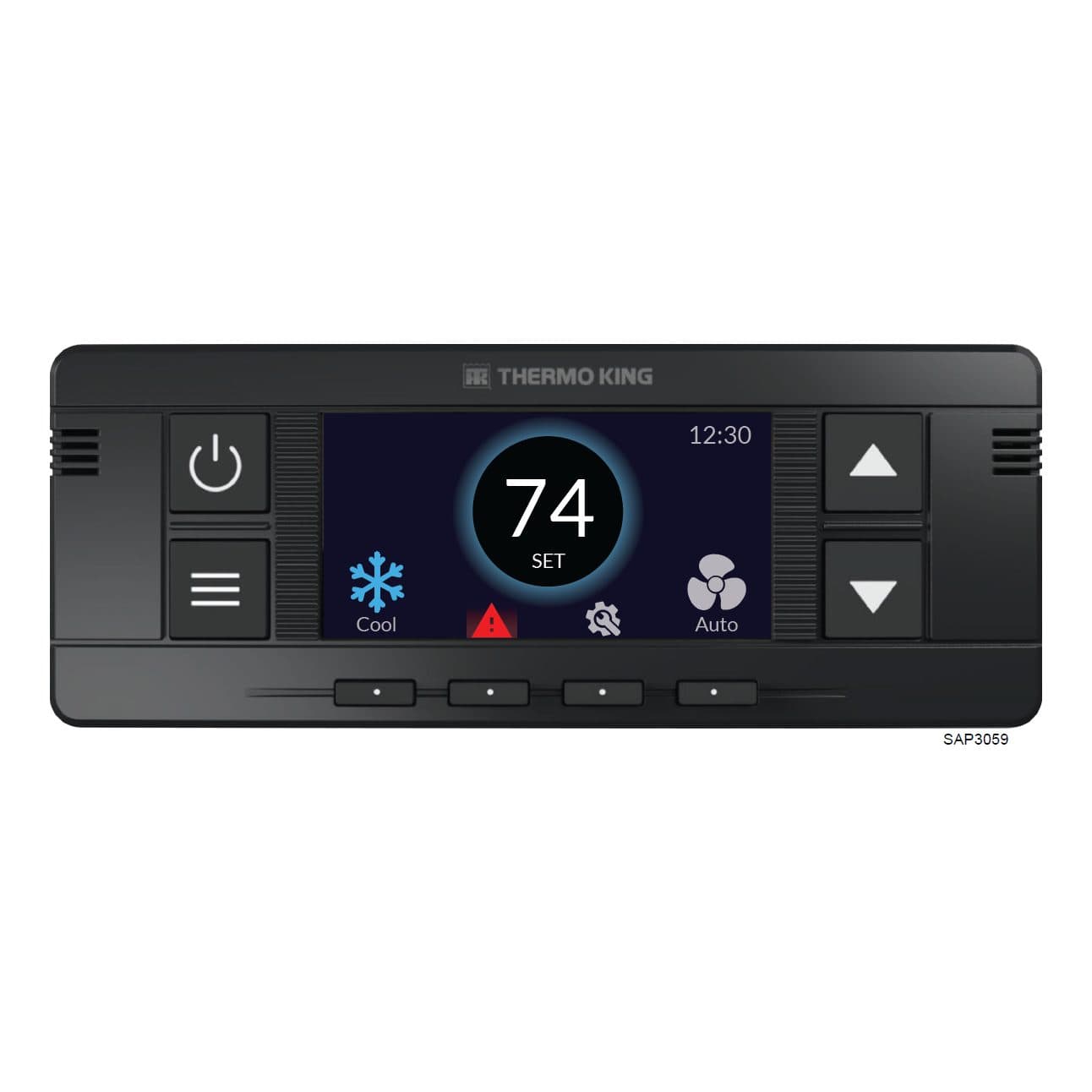 The 3rd Generation TriPac's digital controller, set to 74 in cool mode